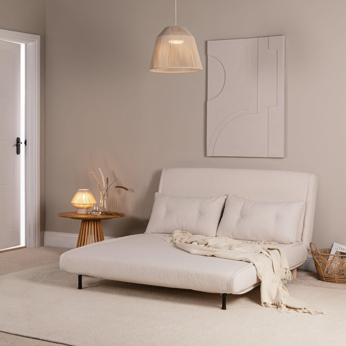 Una Double Teddy Sprung Sofa Bed - Warm White