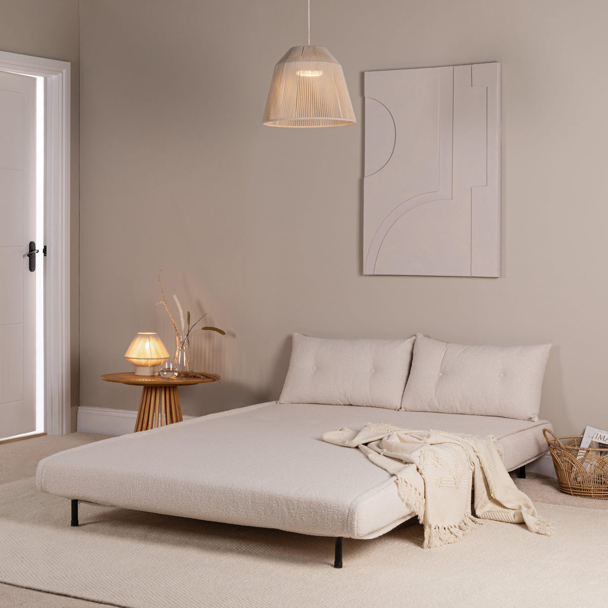 Una Double Teddy Sprung Sofa Bed - Warm White