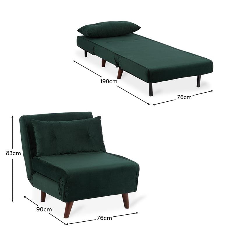 Una single sofa bed - green - velvet - Laura James