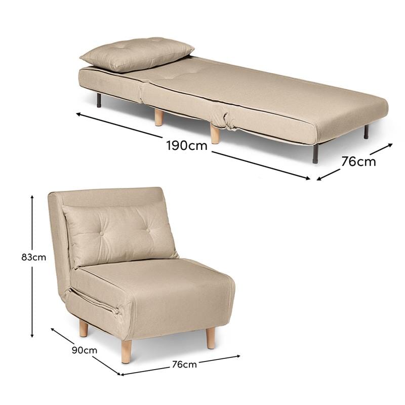 Una Single Sofa Bed - Soft Beige with Pale Oak Legs - Laura James