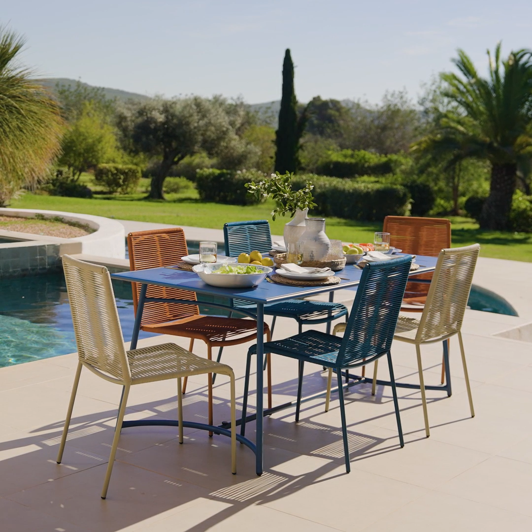 Wilder 6 Seater Blue Dining Table Set with Ryder Chairs - Laura James