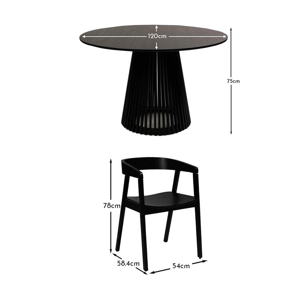 Willow Black Dining Table Set - 4 Seater - Ella Black Dining Chairs - Black Oak Legs