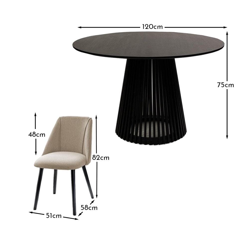 Willow Black Dining Table Set - 4 Seater - Freya Sand Dining Chairs - Black Oak Legs