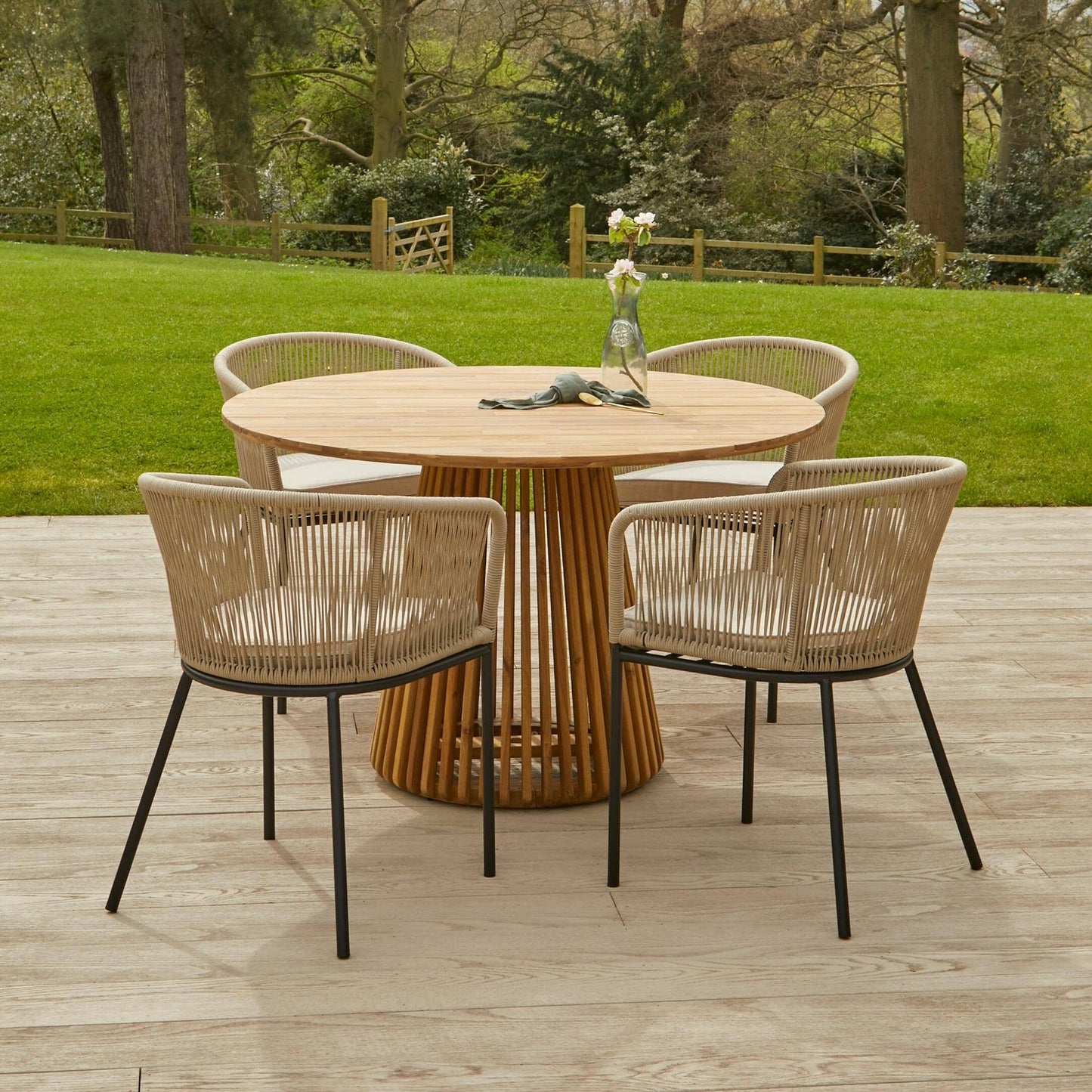 Willow 4 Seater Natural Wood Round Garden Dining Set - Hali Natural Chairs - Laura James