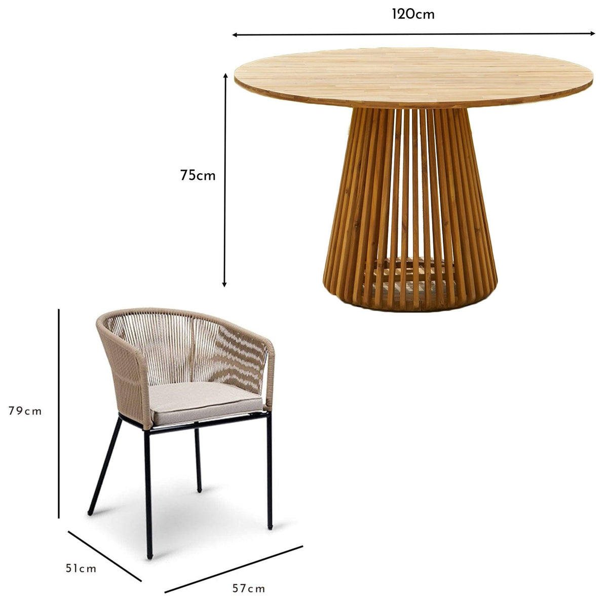 Willow 4 Seater Natural Wood Round Garden Dining Set - Hali Natural Chairs - Laura James
