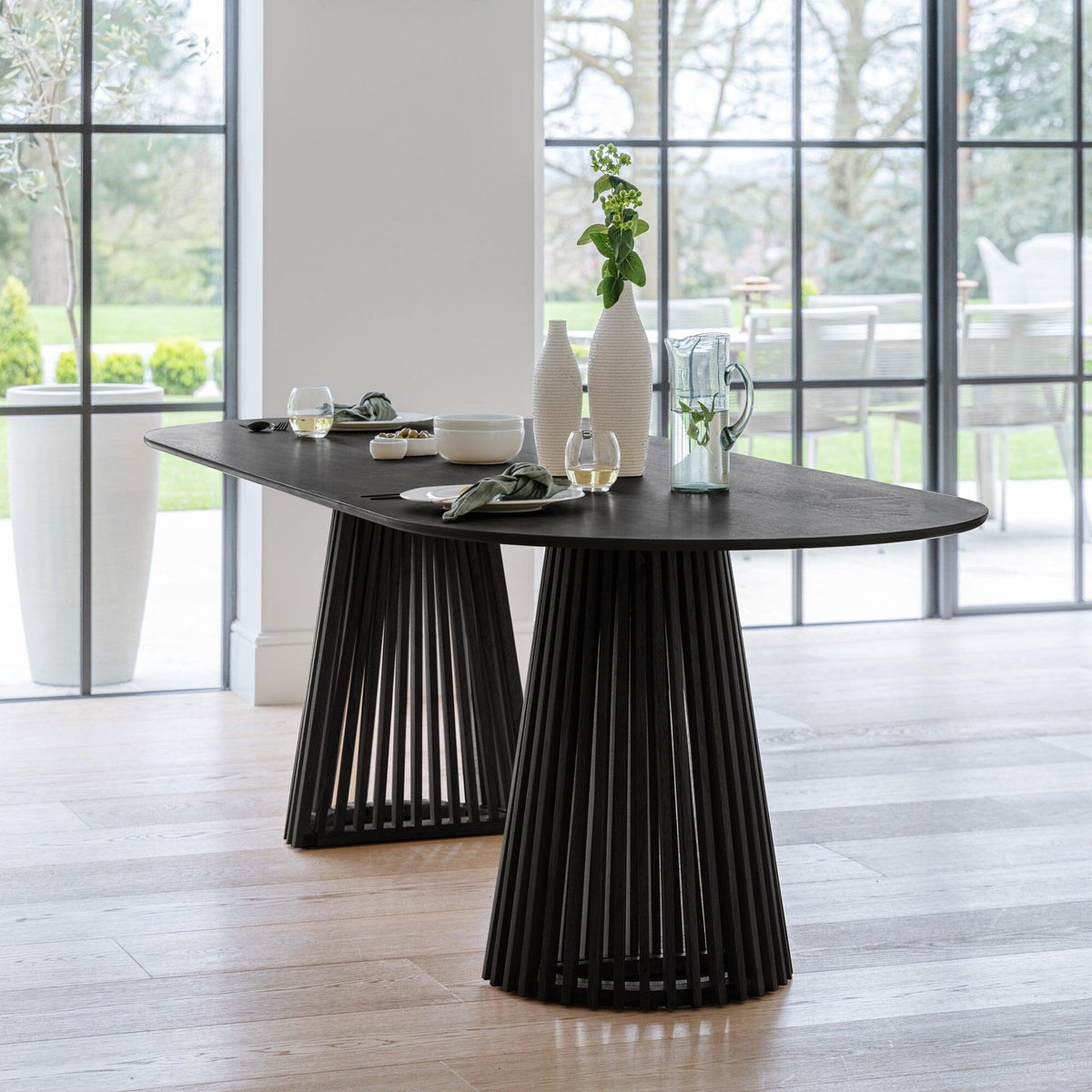 Willow 6 Seater Black Dining Table Set - Freya Sand Dining Chairs with Black Legs - Laura James