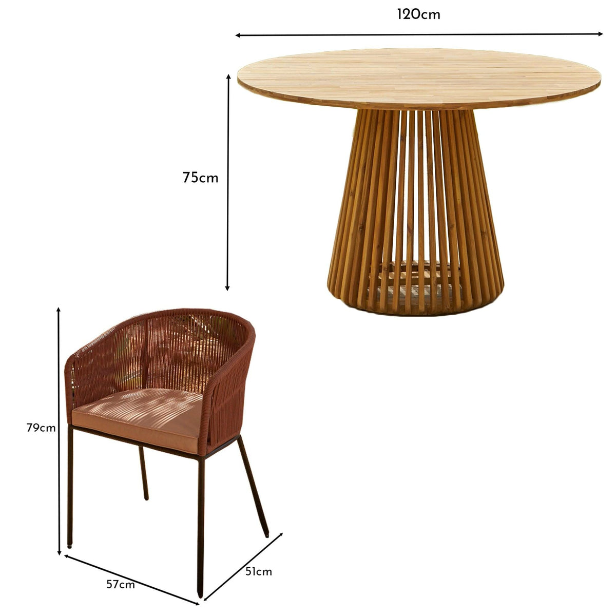 Willow 6 Seater Natural Wood Round Garden Dining Set - Hali Pink Chairs
