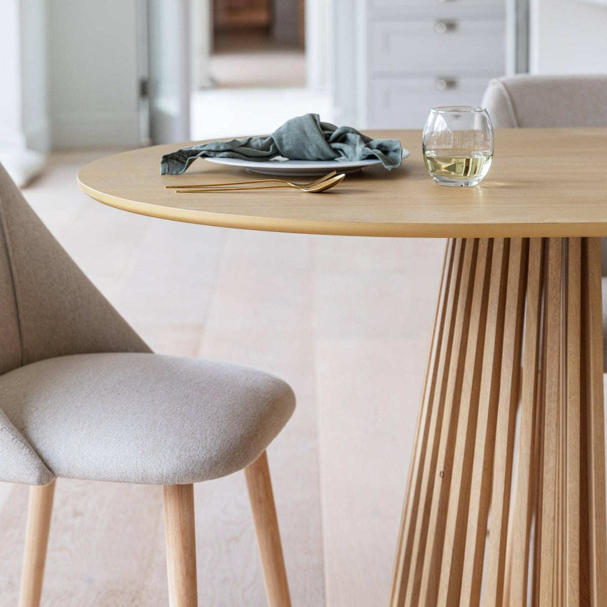Willow 6 Seater Pale Oak Dining Table Set - Freya Oatmeal Dining Chairs - Laura James