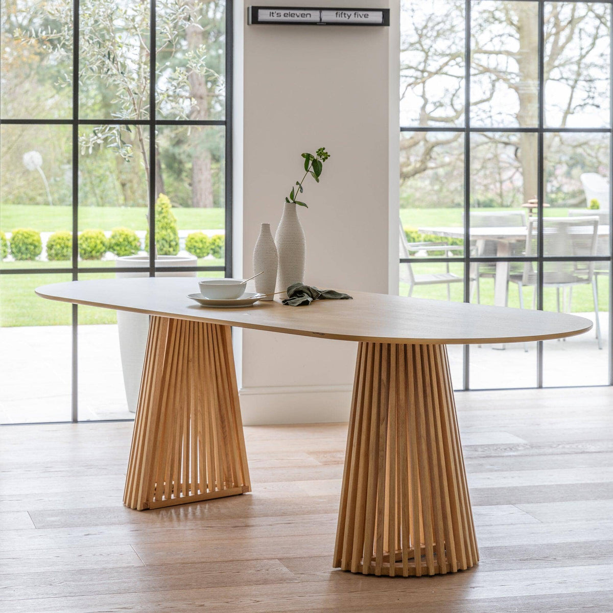Willow 6 Seater Pale Oak Dining Table Set - Freya Oatmeal Dining Chairs - Laura James