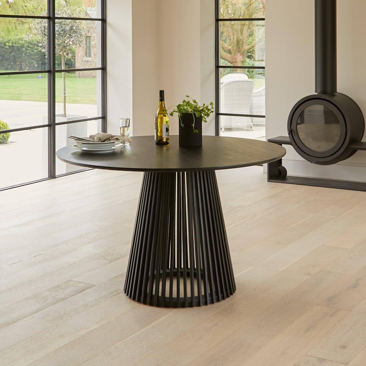 Willow Black Round Dining Table Set - 4 Seater - Jacob Sand Dining Chairs - Laura James