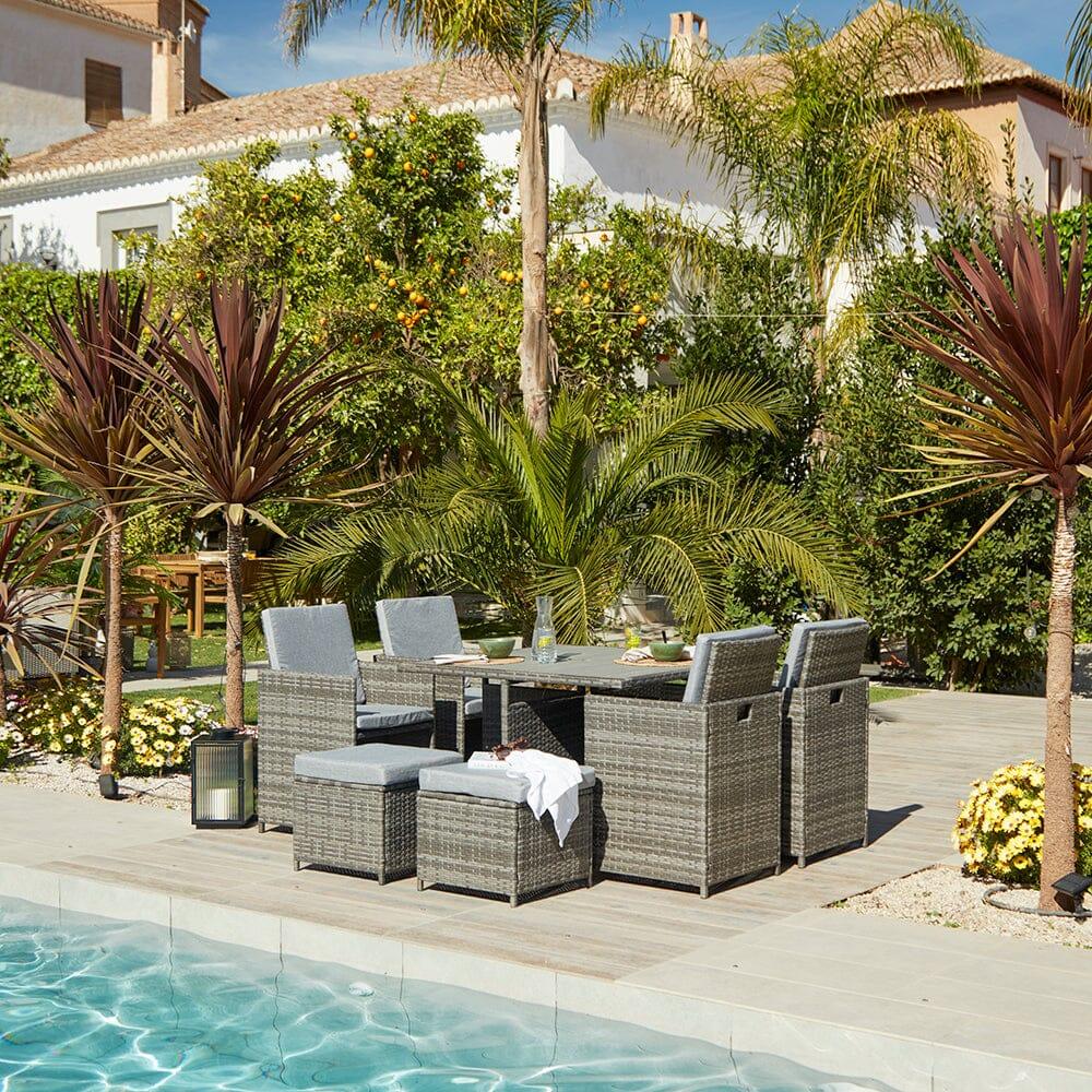 8 Seater Rattan Cube Outdoor Dining Set - Grey Weave Polywood Top