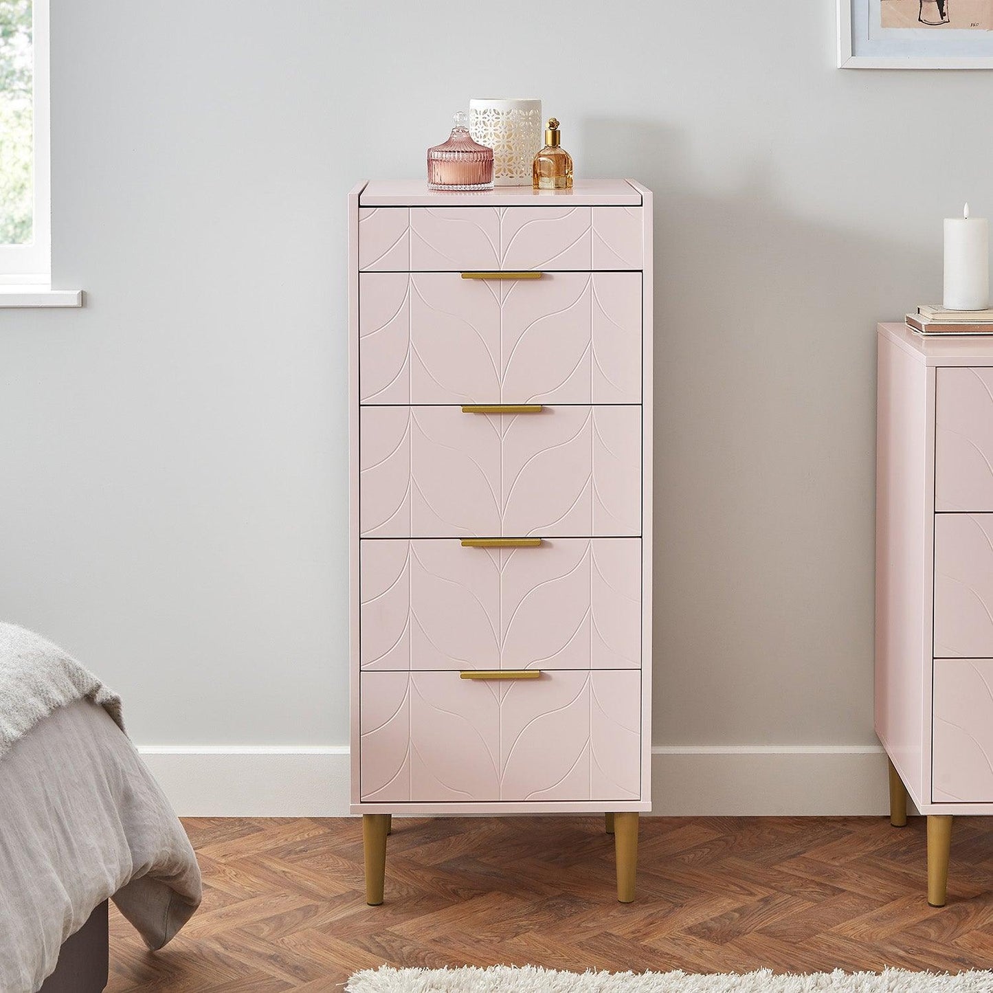 Gloria wardrobe and drawers set - 4 over 4 chest of drawers - pale pink - Laura James