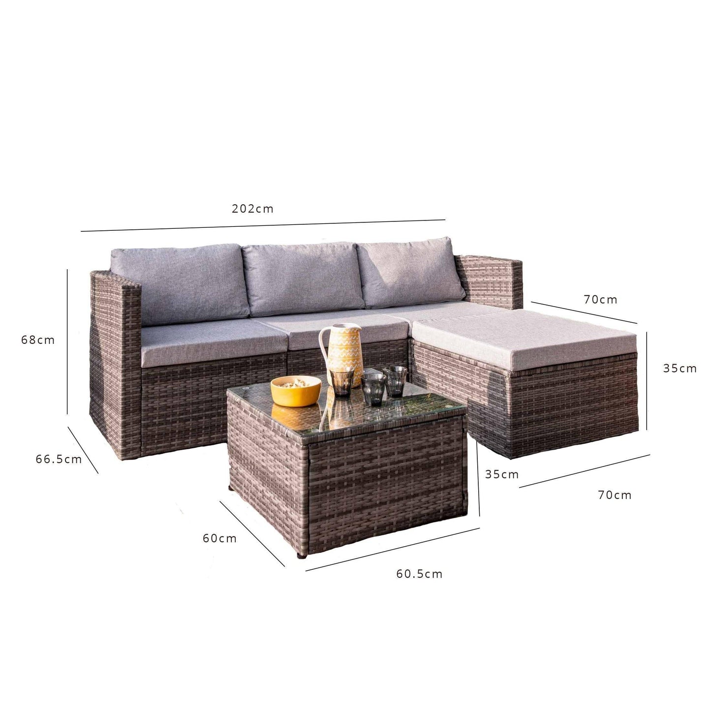 4 Seater Rattan Corner Sofa Set with Cantilever Parasol and Base - Grey Weave - Laura James