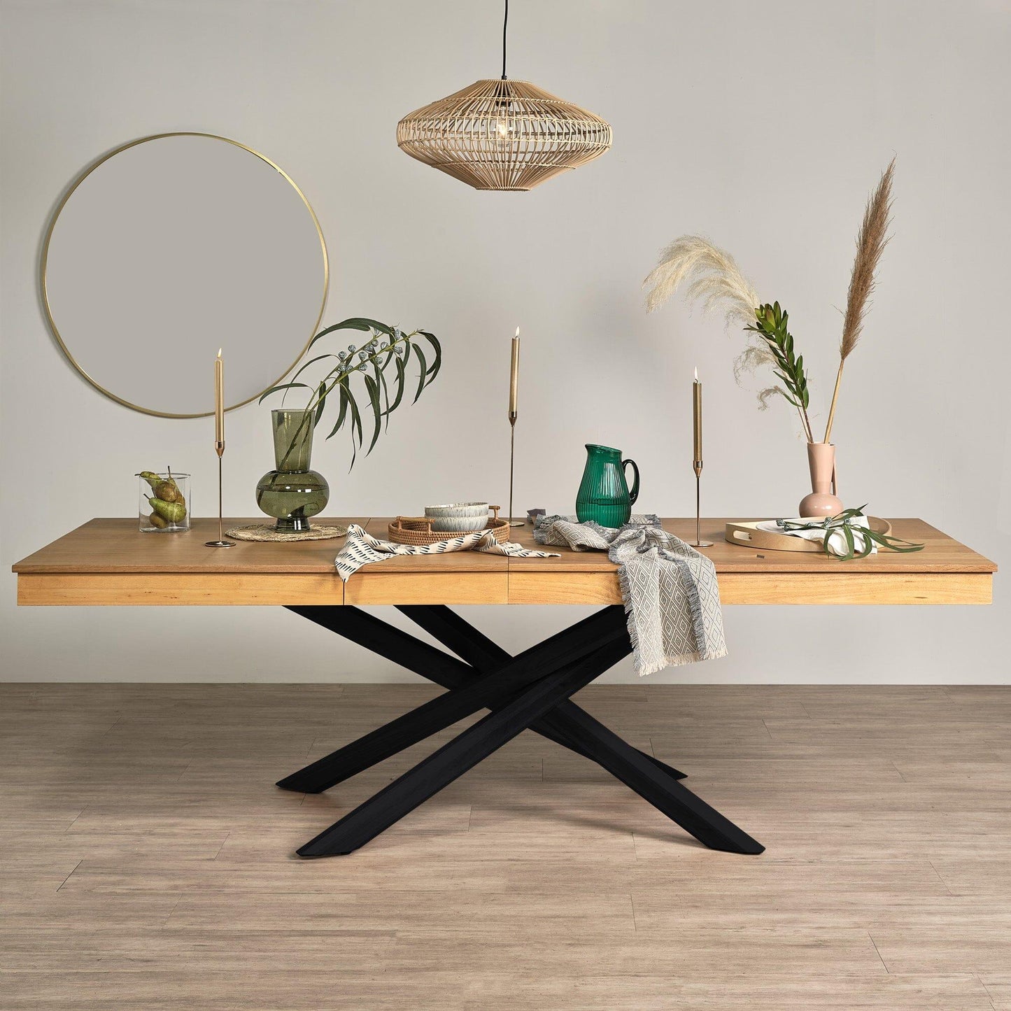 Amelia Oak Extendable Dining Table with Black Wood Legs