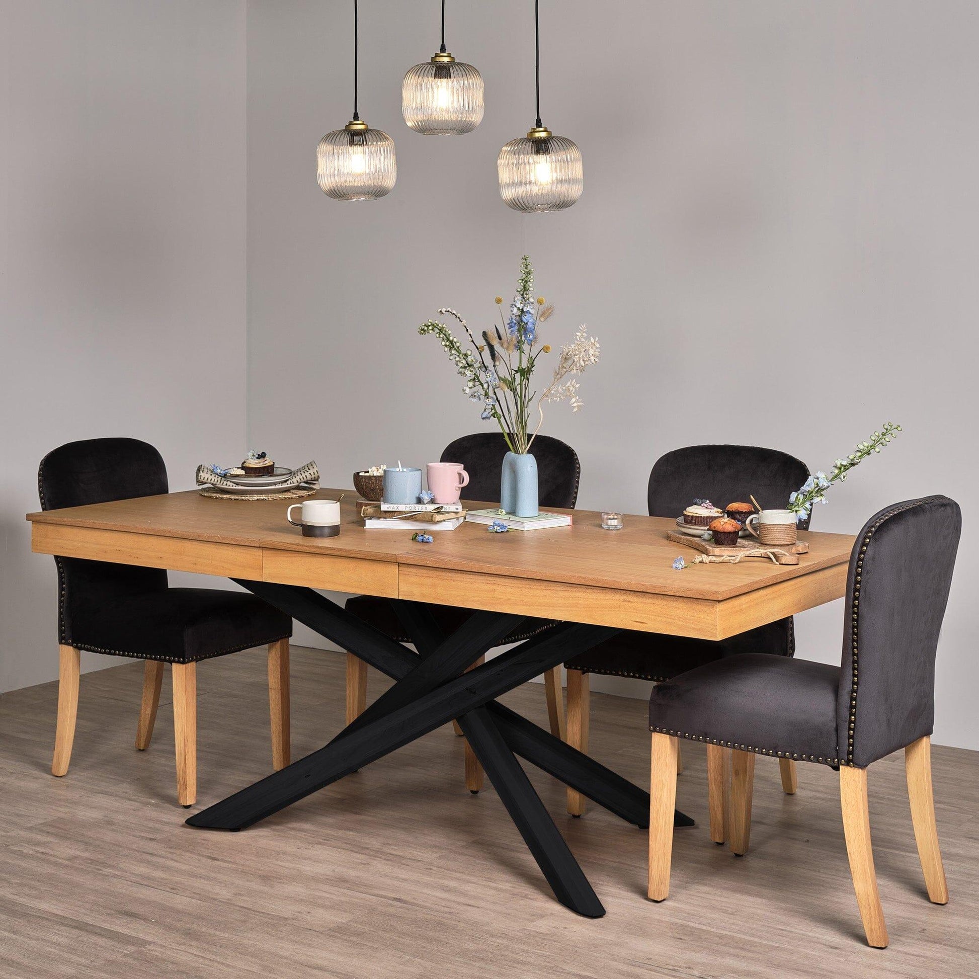 Amelia Oak Extendable Dining Table with Black Wood Legs