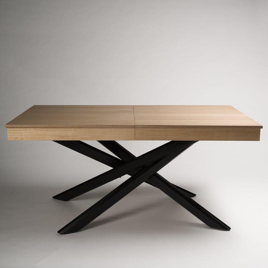 Amelia Extendable Oak Top Dining Table with Rustic Black Legs