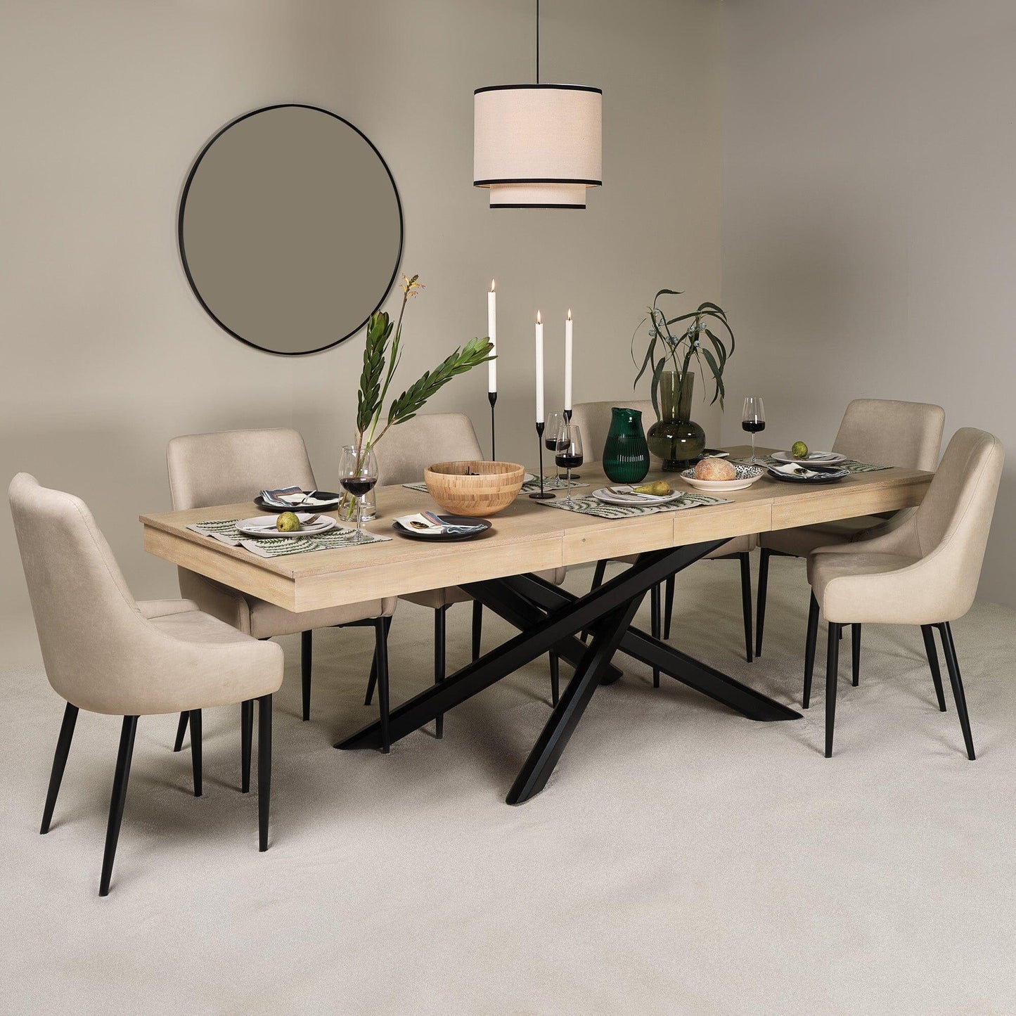 Whitewash Wood Extending Dining Table