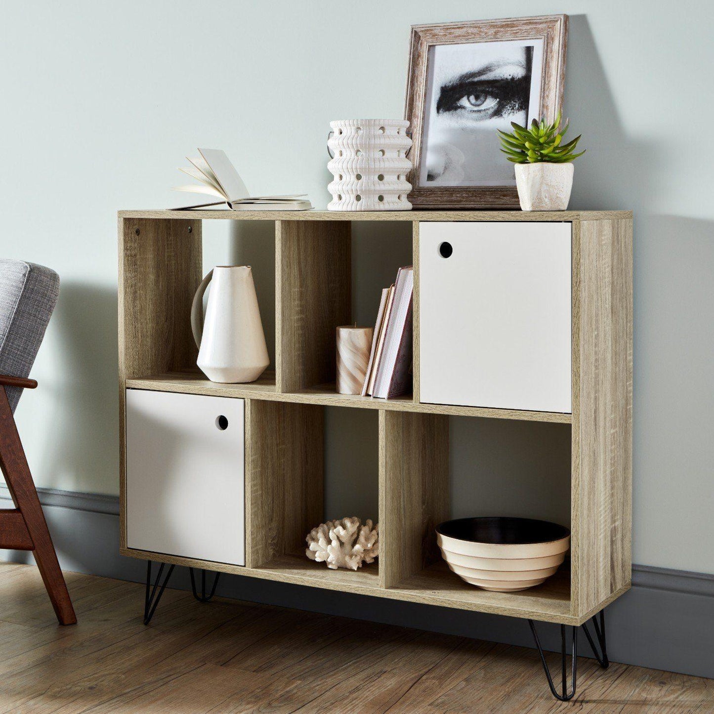Anderson Oak Effect Mid Century Modern Scandi Style Shelving Unit - Laura James