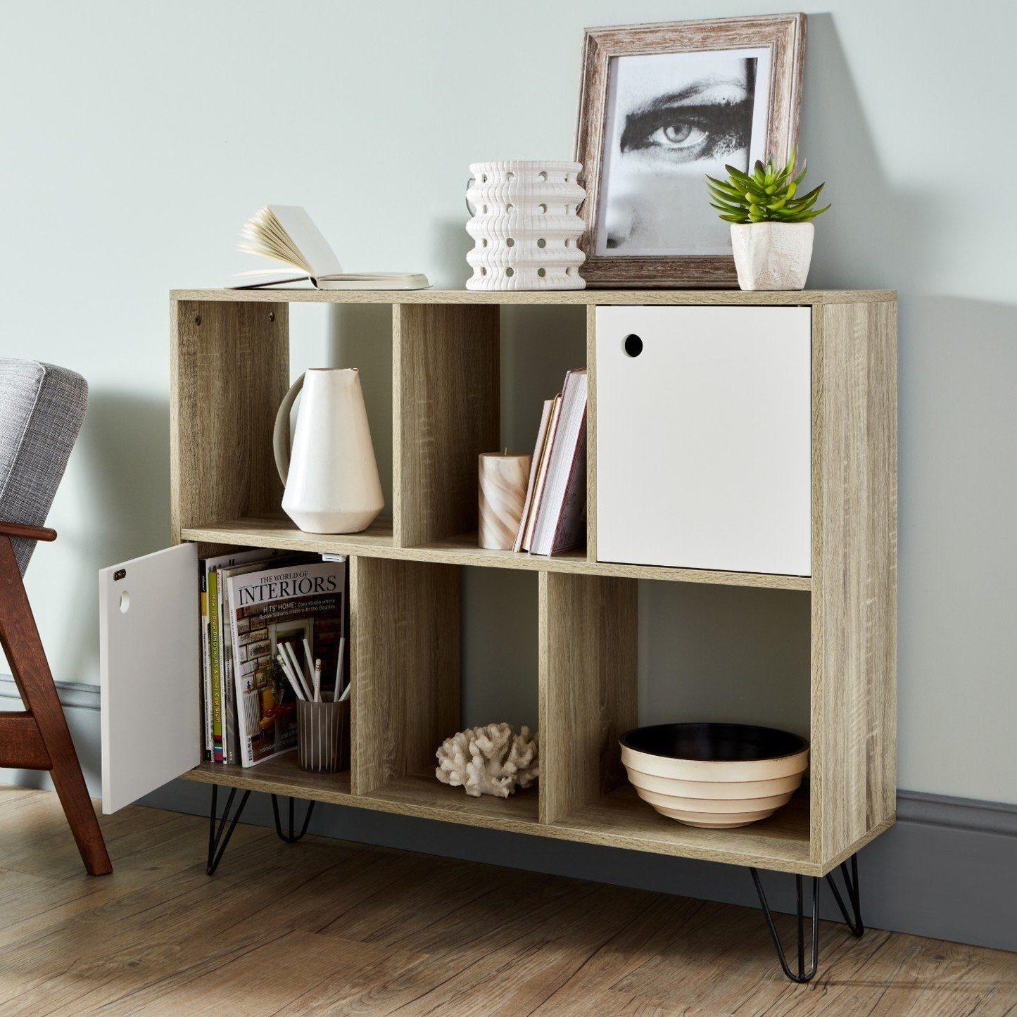 Anderson Oak Effect Mid Century Modern Scandi Style Shelving Unit - Laura James