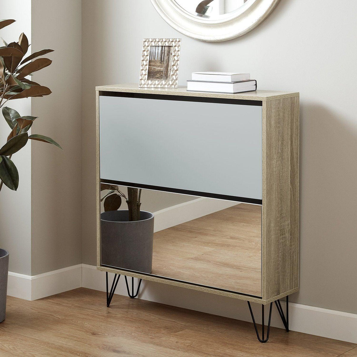 Anderson shoe cabinet - 2 door - oak effect and grey - Laura James