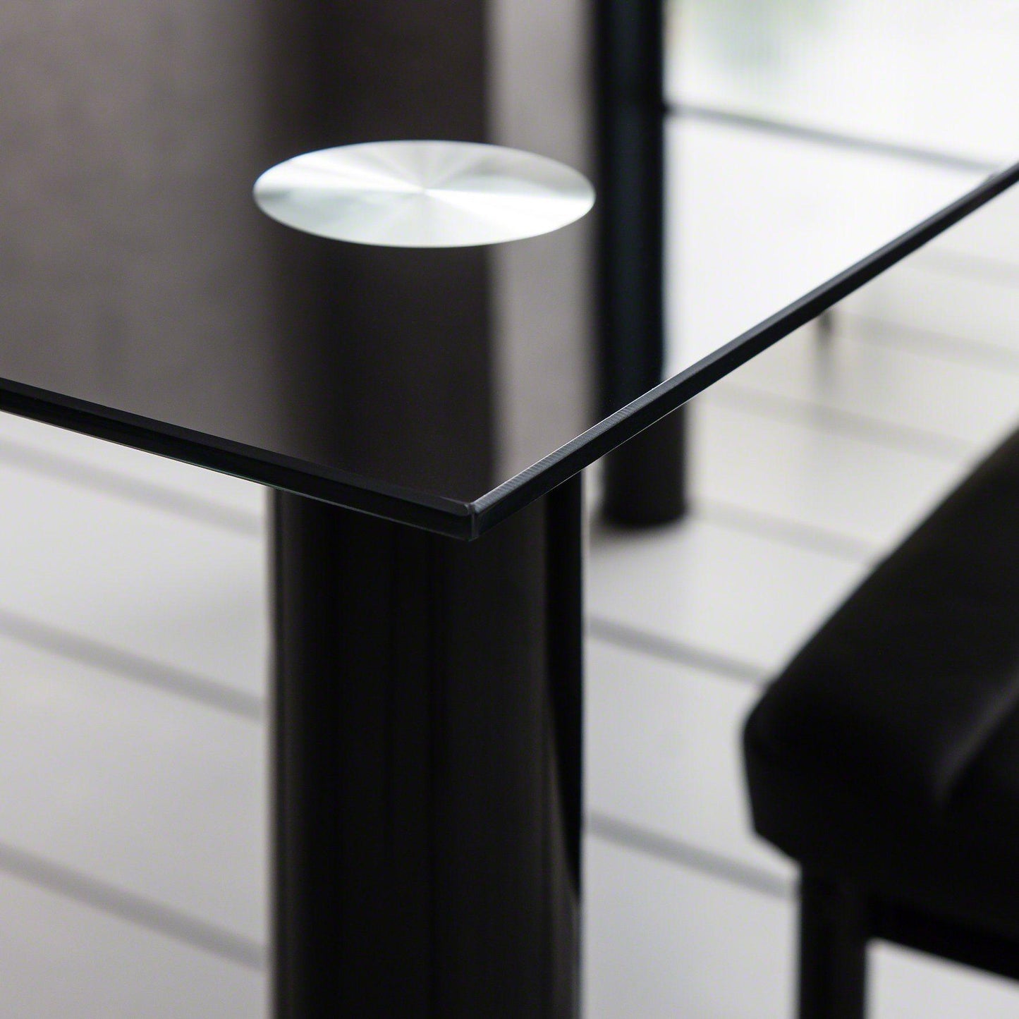 Glass Dining Table Set and 6 Black Chairs Set - Laura James