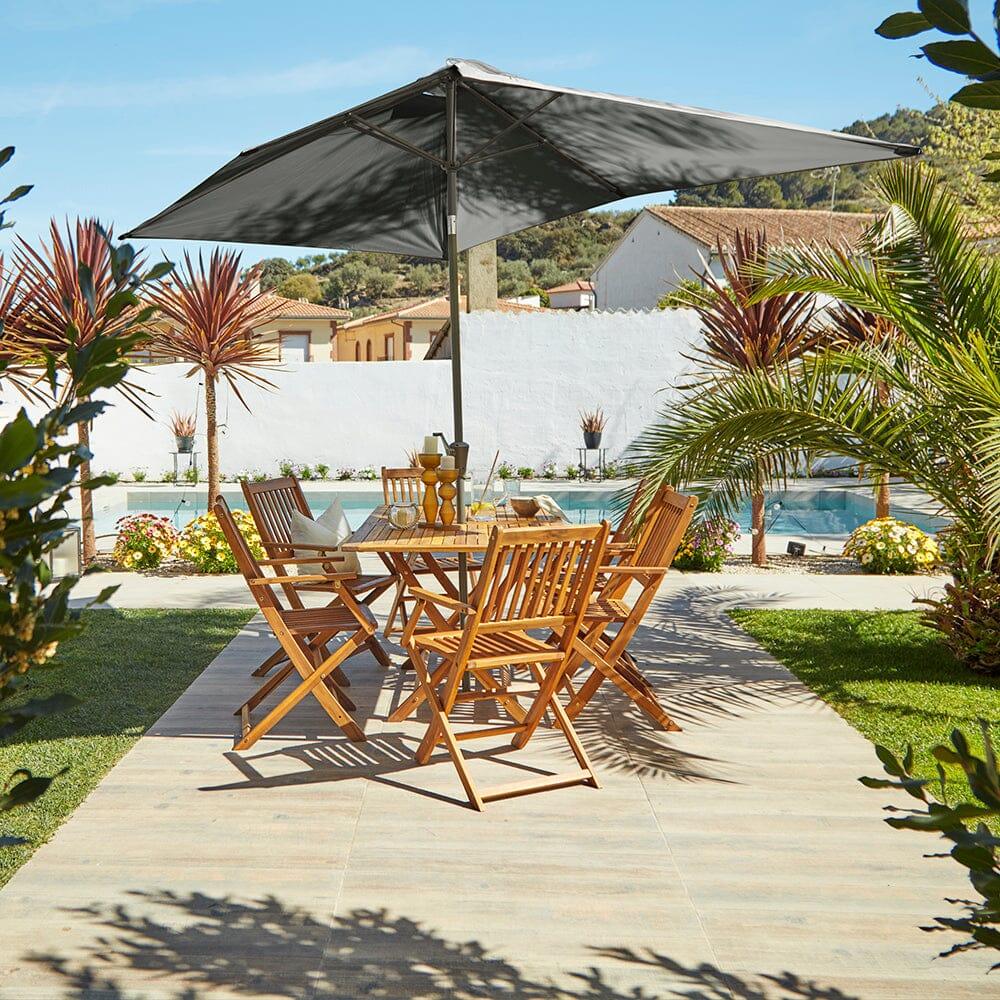 Ashby 6 Seater Wooden Garden Dining Set and Grey Parasol - 150cm - Laura James