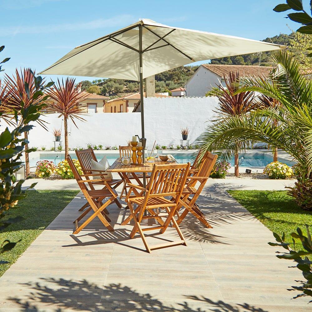 Ashby 6 Seater Wooden Dining Set and Premium LED Cream Parasol - 150cm - Laura James