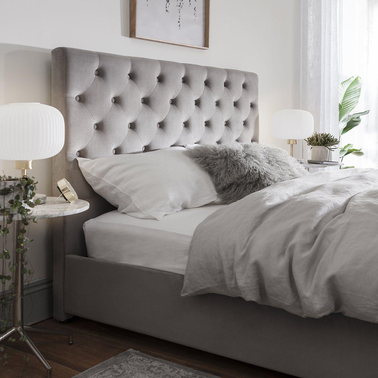 Grey Fabric Double Bed Frame - Laura James