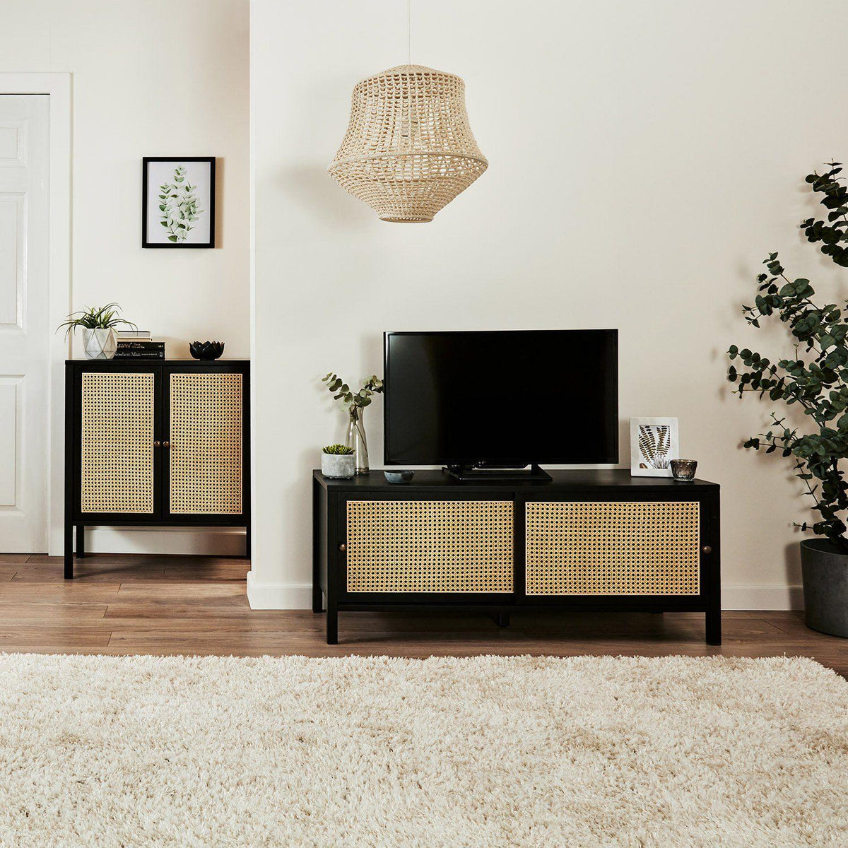 Charlie small sideboard - cane front - black - Laura James