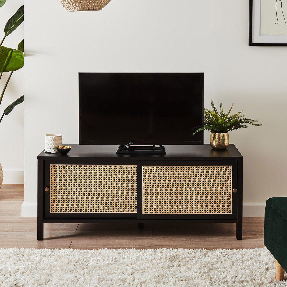 Charlie TV unit - cane front - black - Laura James