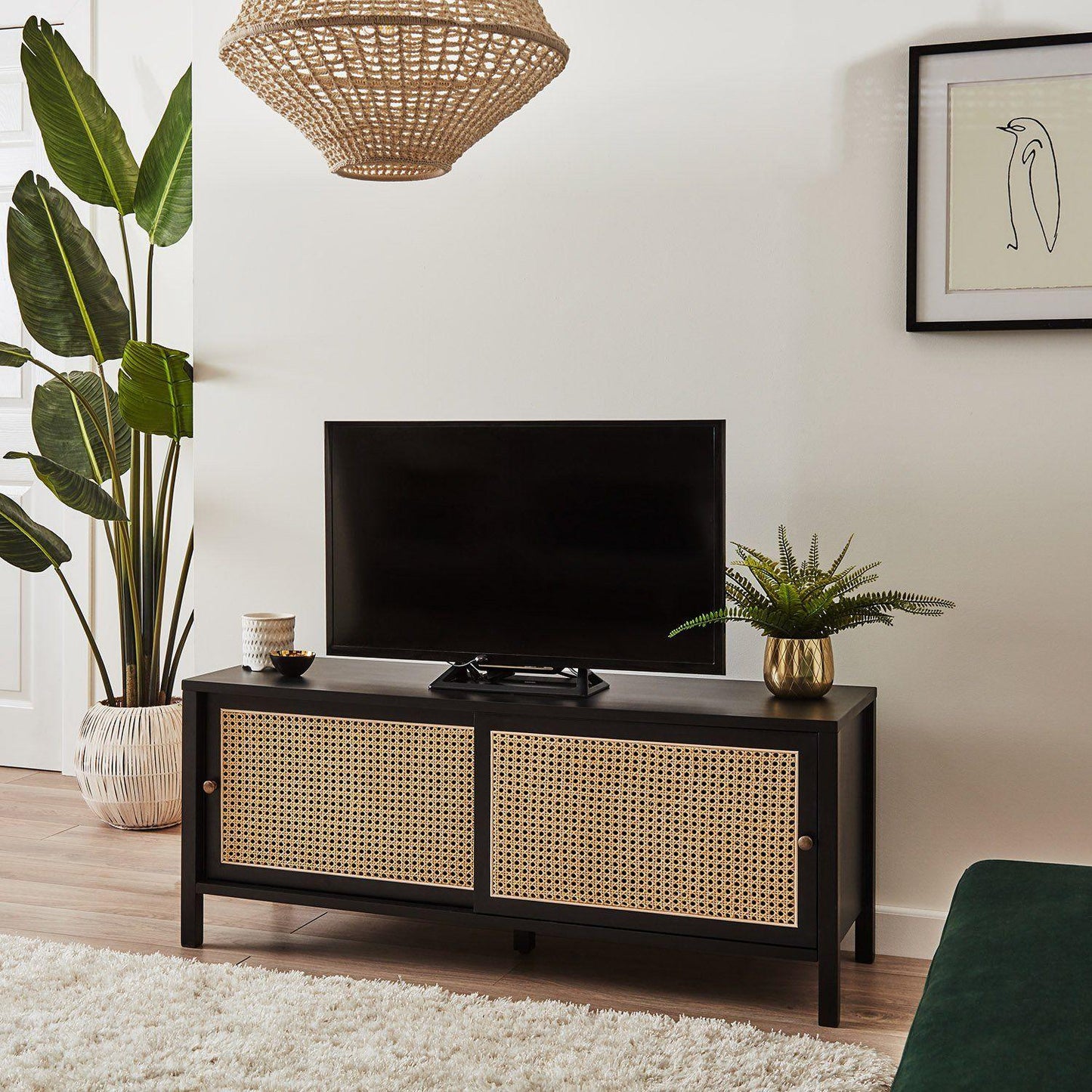 Charlie TV unit - cane front - black - Laura James