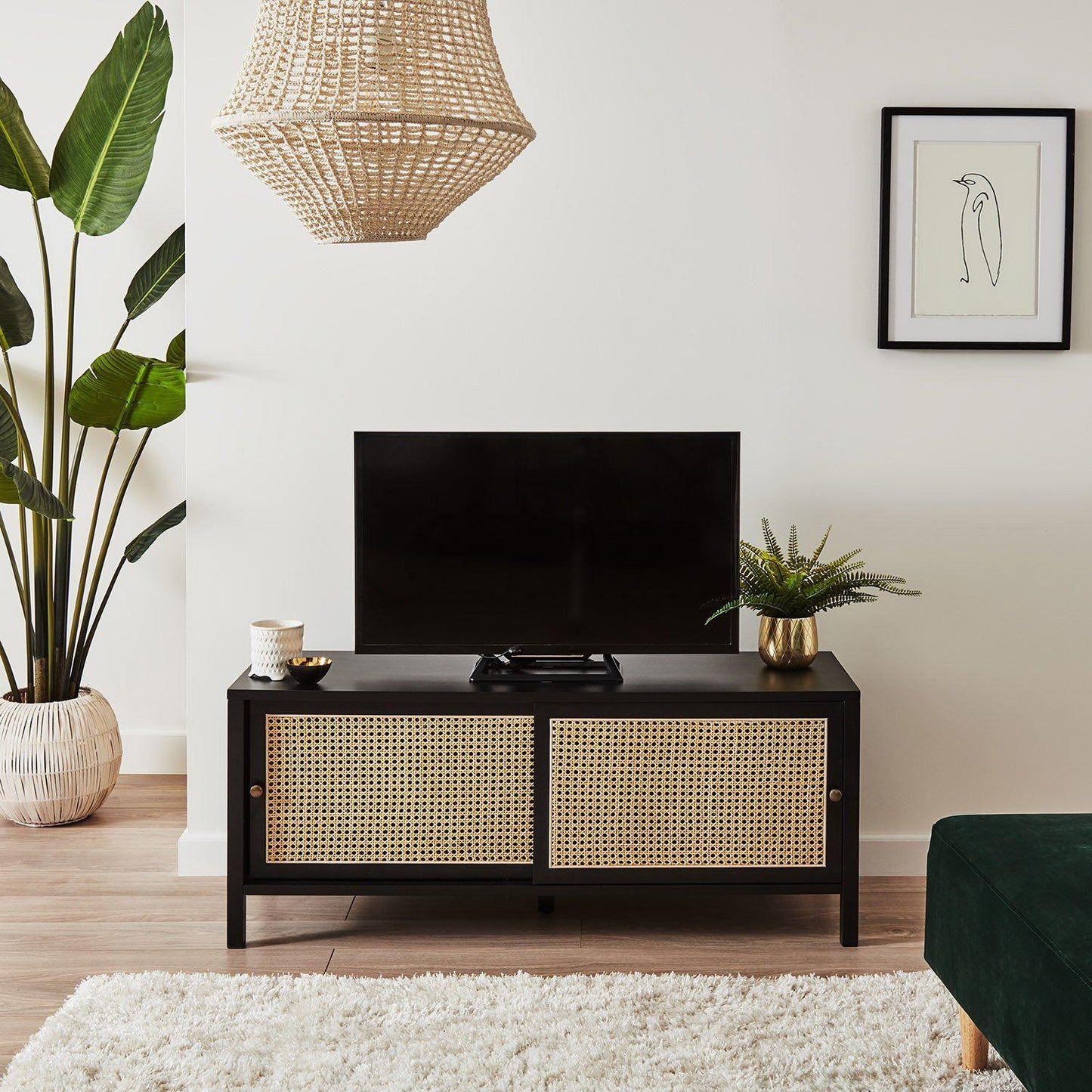 Charlie TV unit - cane front - black - Laura James