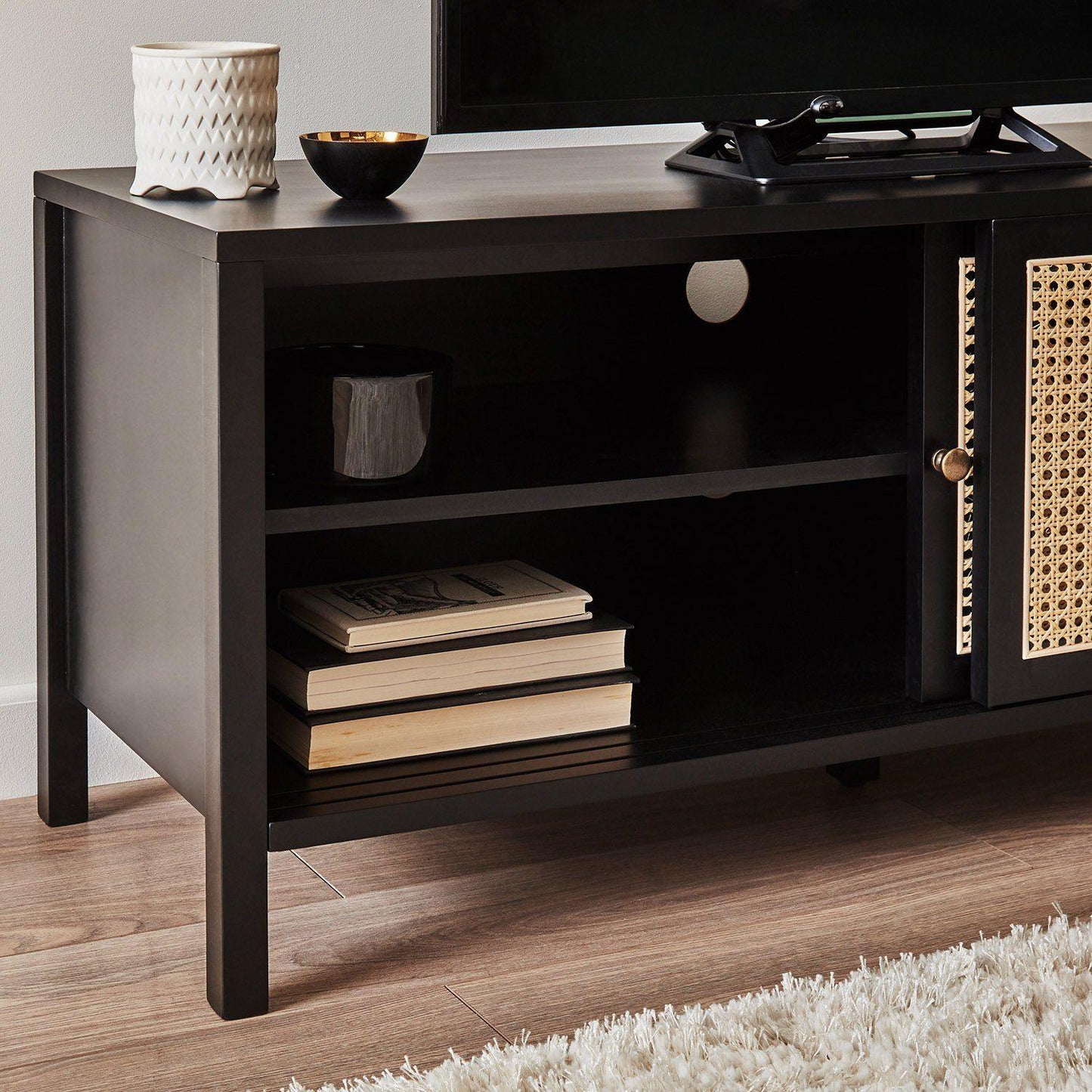Charlie TV unit - cane front - black - Laura James