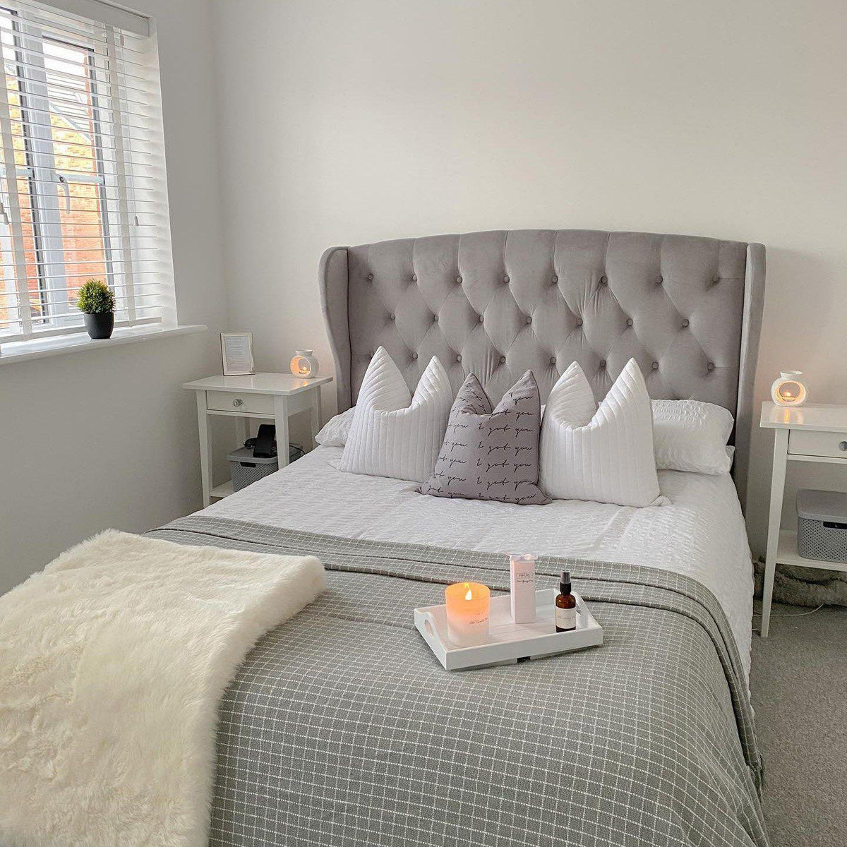 Grey king size ottoman storage bed - Laura James
