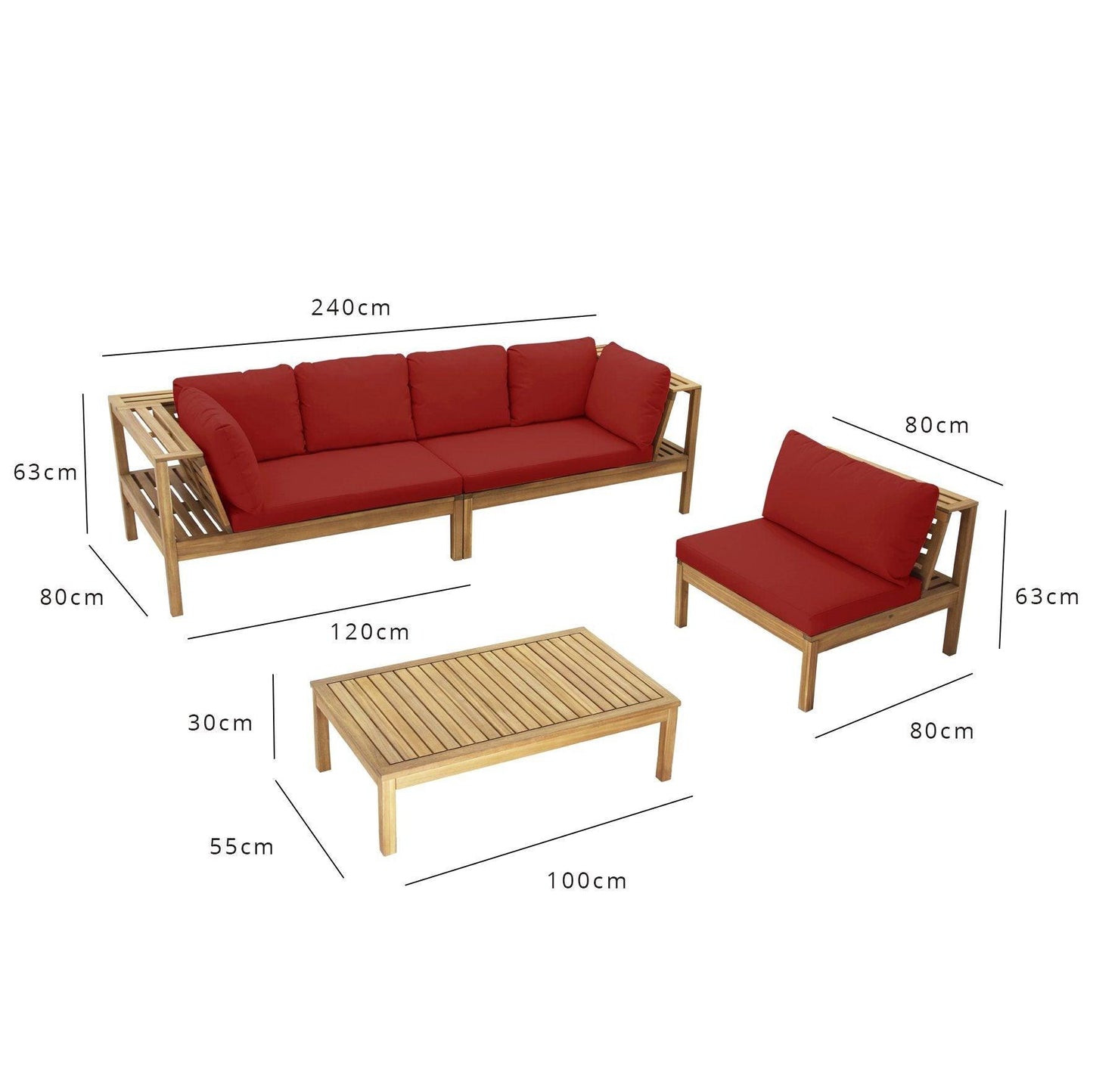 Dakota outdoor sofa set with cream LED premium parasol - acacia wood