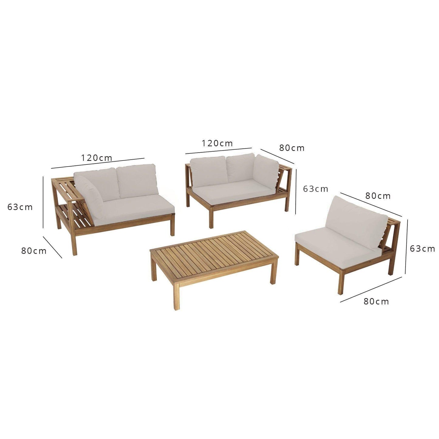 Dakota outdoor sofa set with cream parasol - acacia wood - Natural Cushions