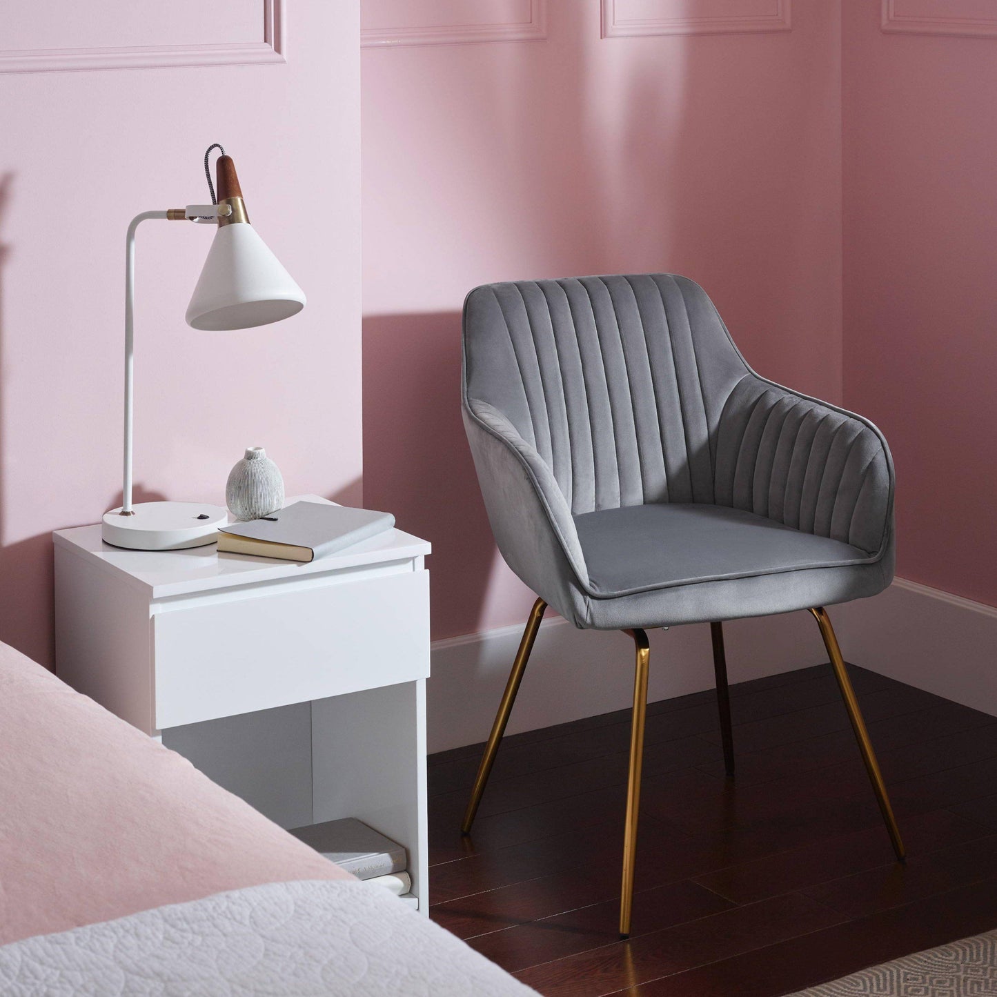 Darcy swivel chair - velvet - grey and gold - Laura James