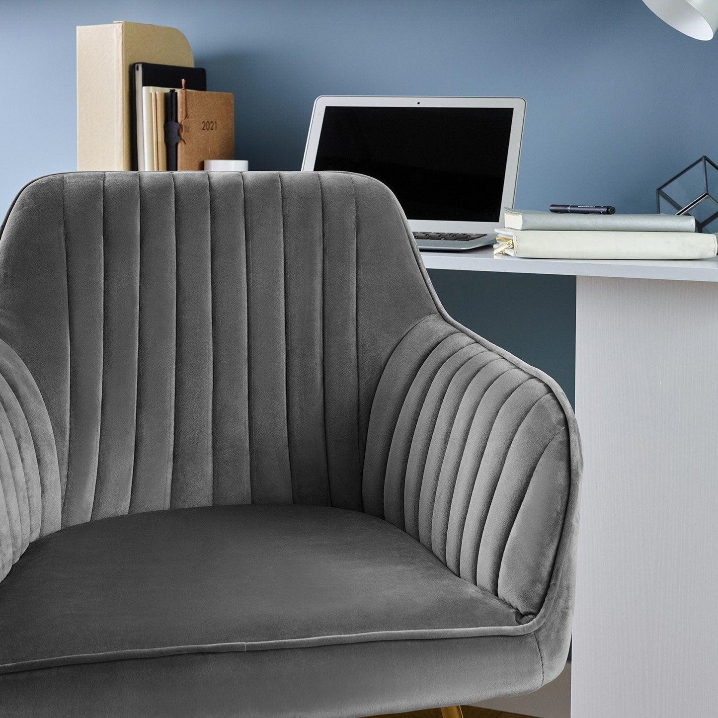 Darcy swivel chair - velvet - grey and gold - Laura James