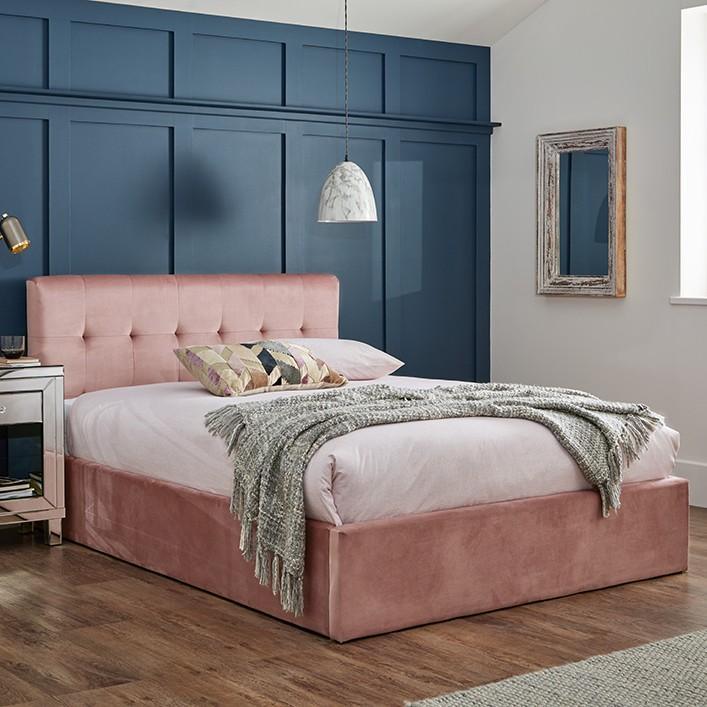 Pink velvet king size ottoman bed frame - Laura James