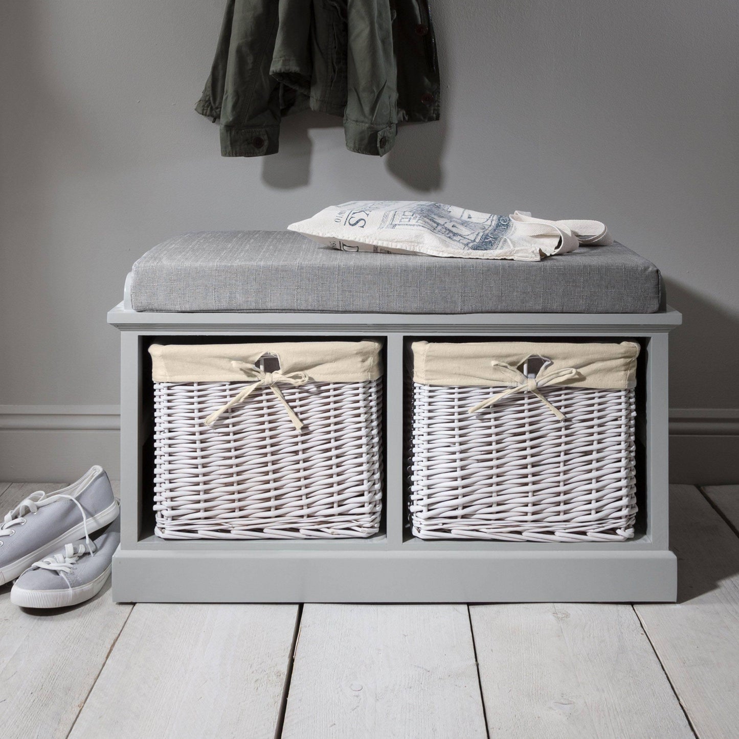 Hallway bench - two baskets - grey - Laura James