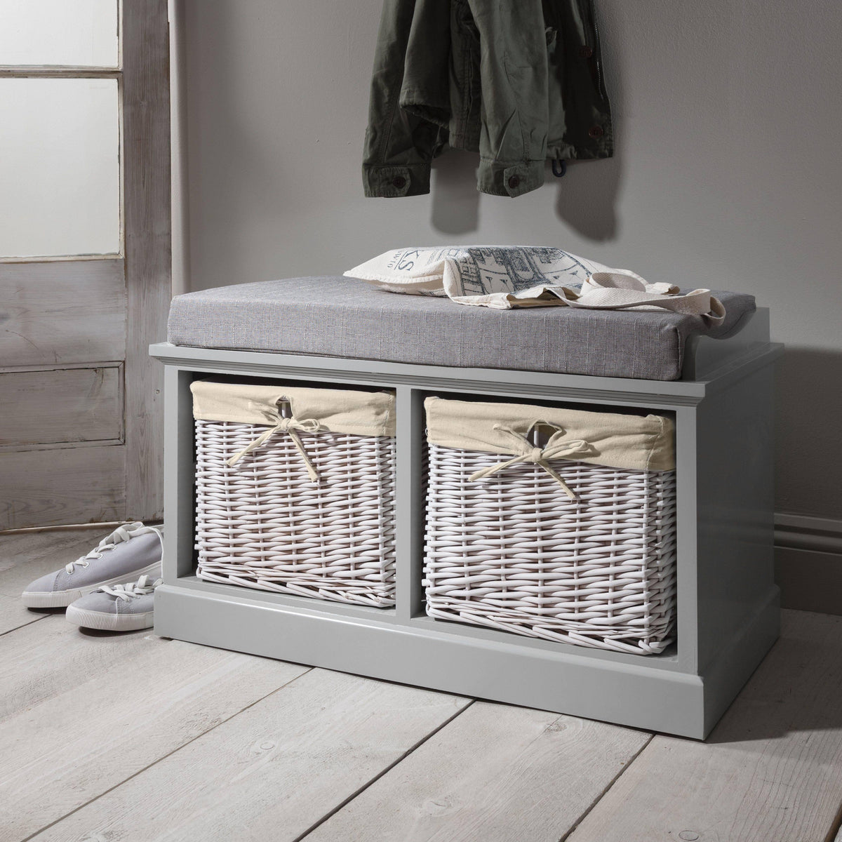 Hallway bench - two baskets - grey - Laura James