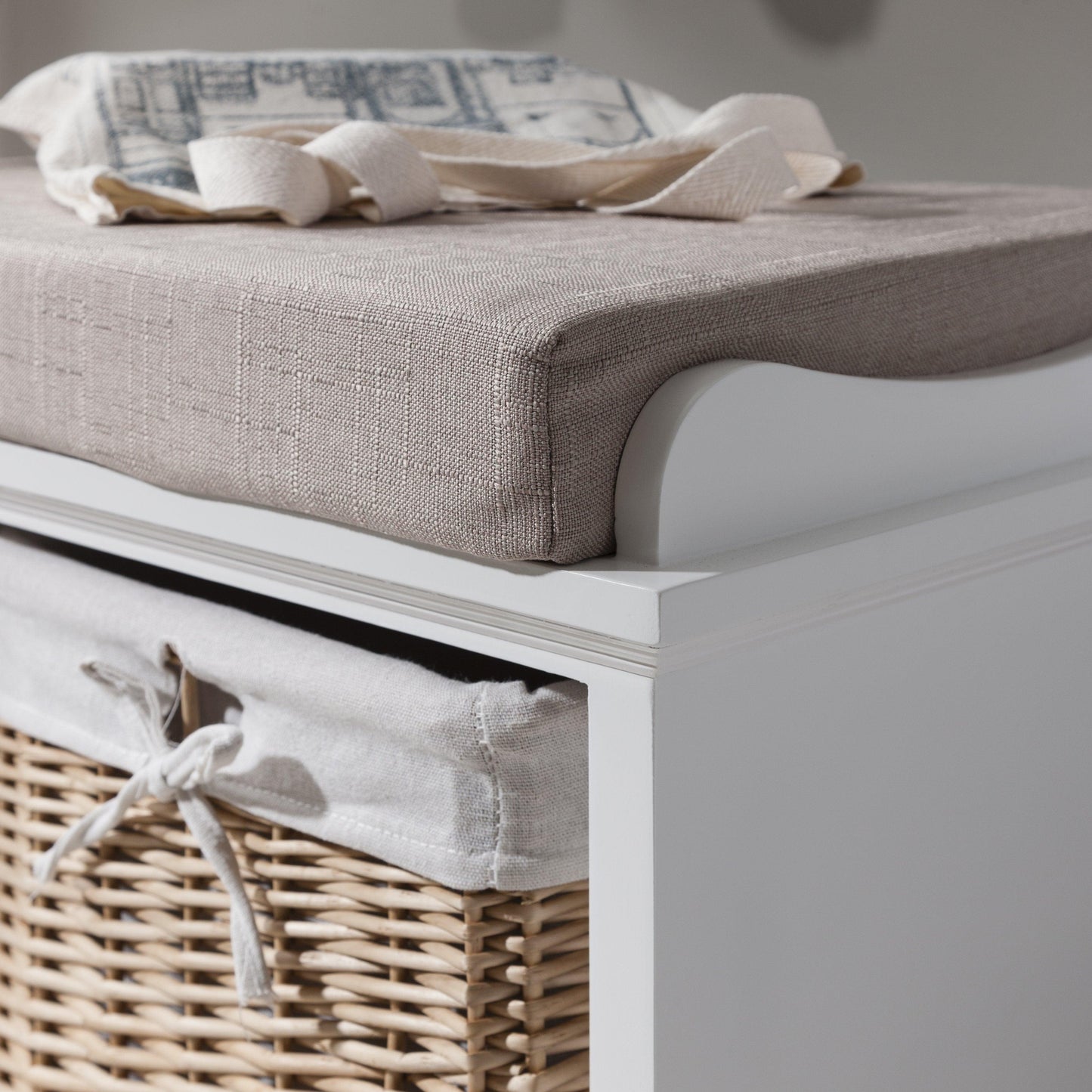 Fyfield Hallway Shoe Storage Bench in White with cushion - Laura James