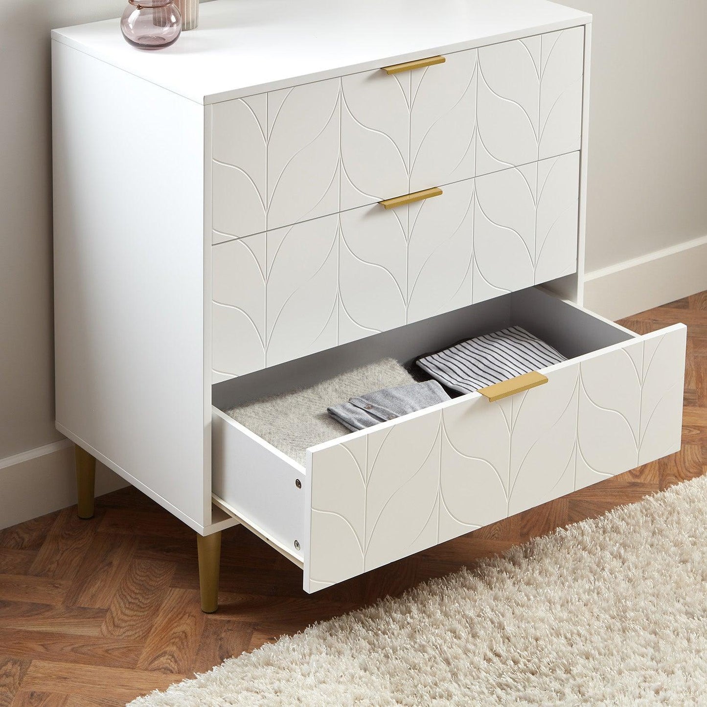 Gloria 3 piece bedroom furniture set - 3 drawer chest of drawers - white - Laura James