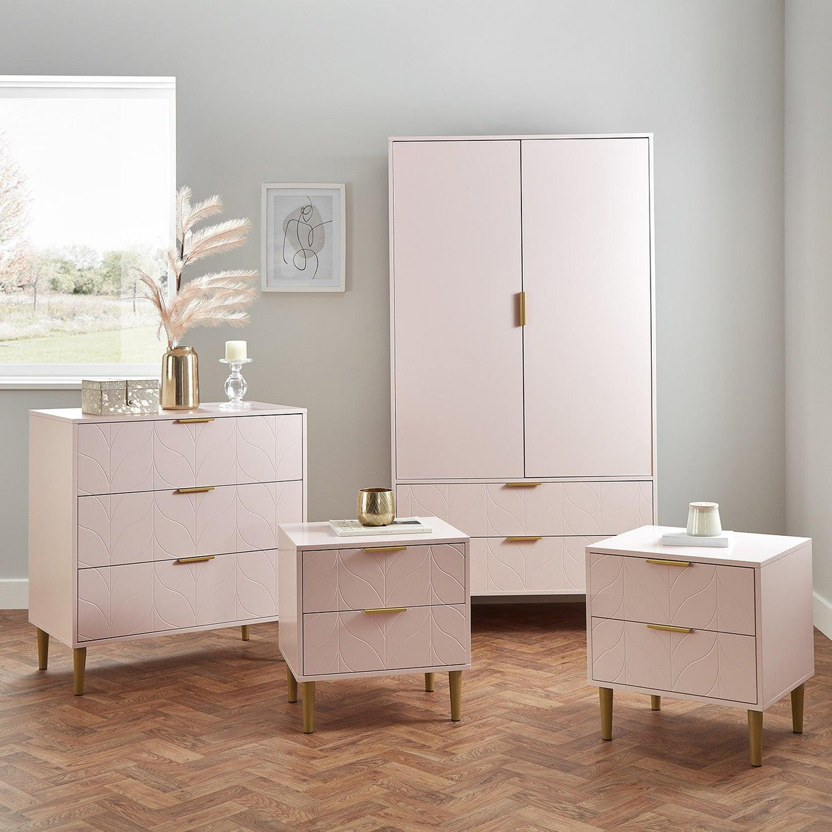 Gloria 4 piece bedroom furniture set - 3 drawer chest of drawers - pale pink - Laura James