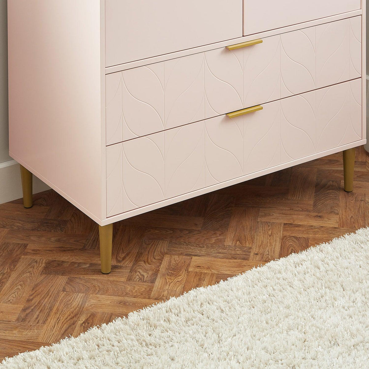 Gloria 4 piece bedroom furniture set - 3 drawer chest of drawers - pale pink - Laura James