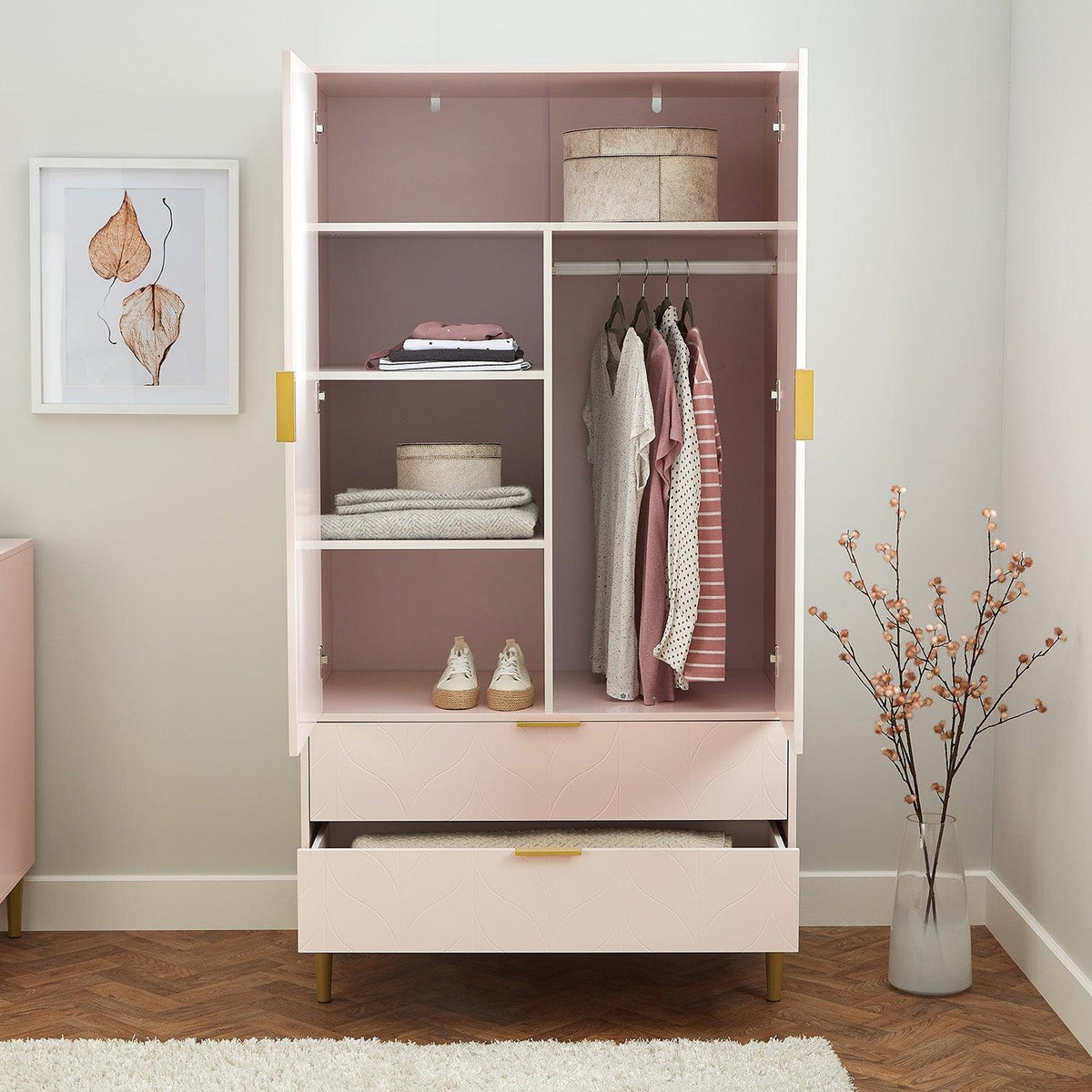 Gloria 4 piece bedroom furniture set - 3 drawer chest of drawers - pale pink - Laura James