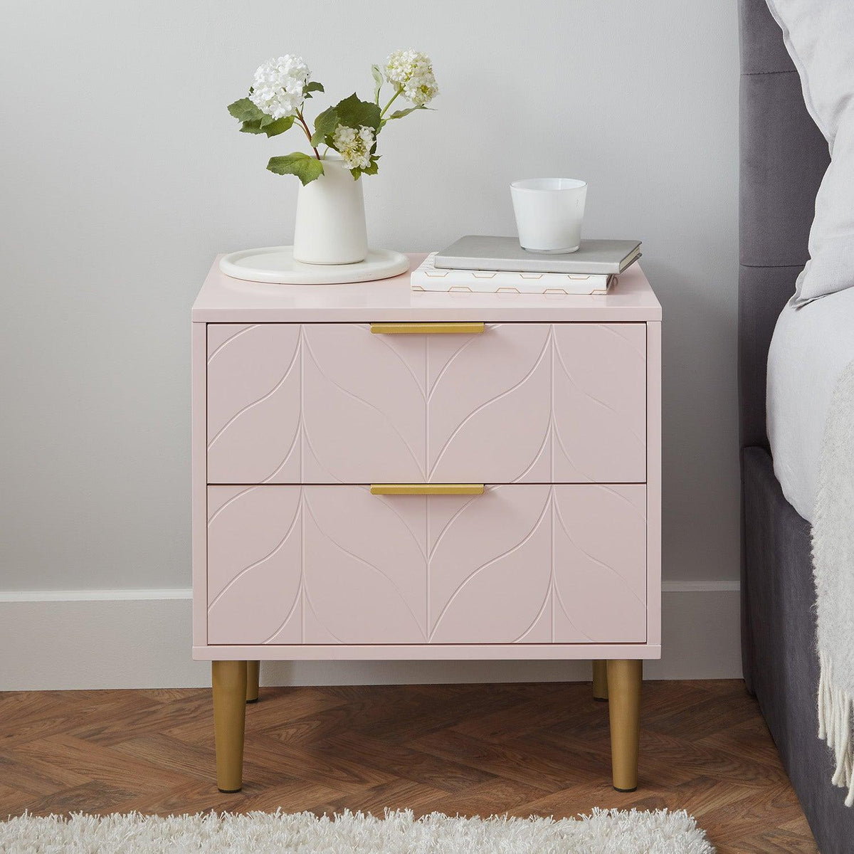 Gloria 4 piece bedroom furniture set - 3 drawer chest of drawers - pale pink - Laura James