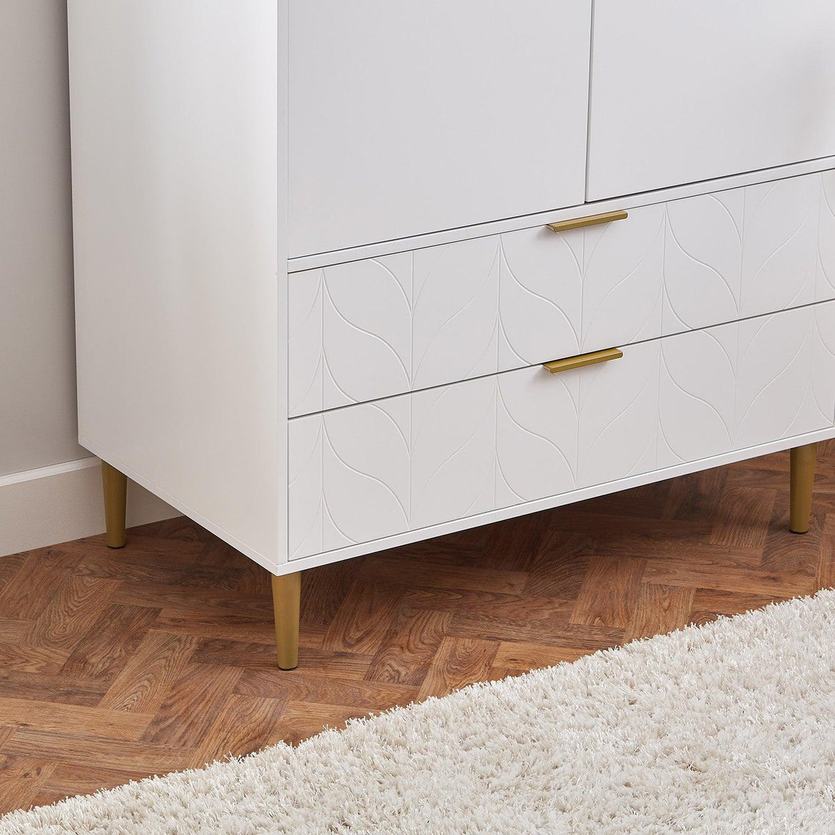 Gloria 4 piece bedroom furniture set - 4 over 4 chest of drawers -white - Laura James