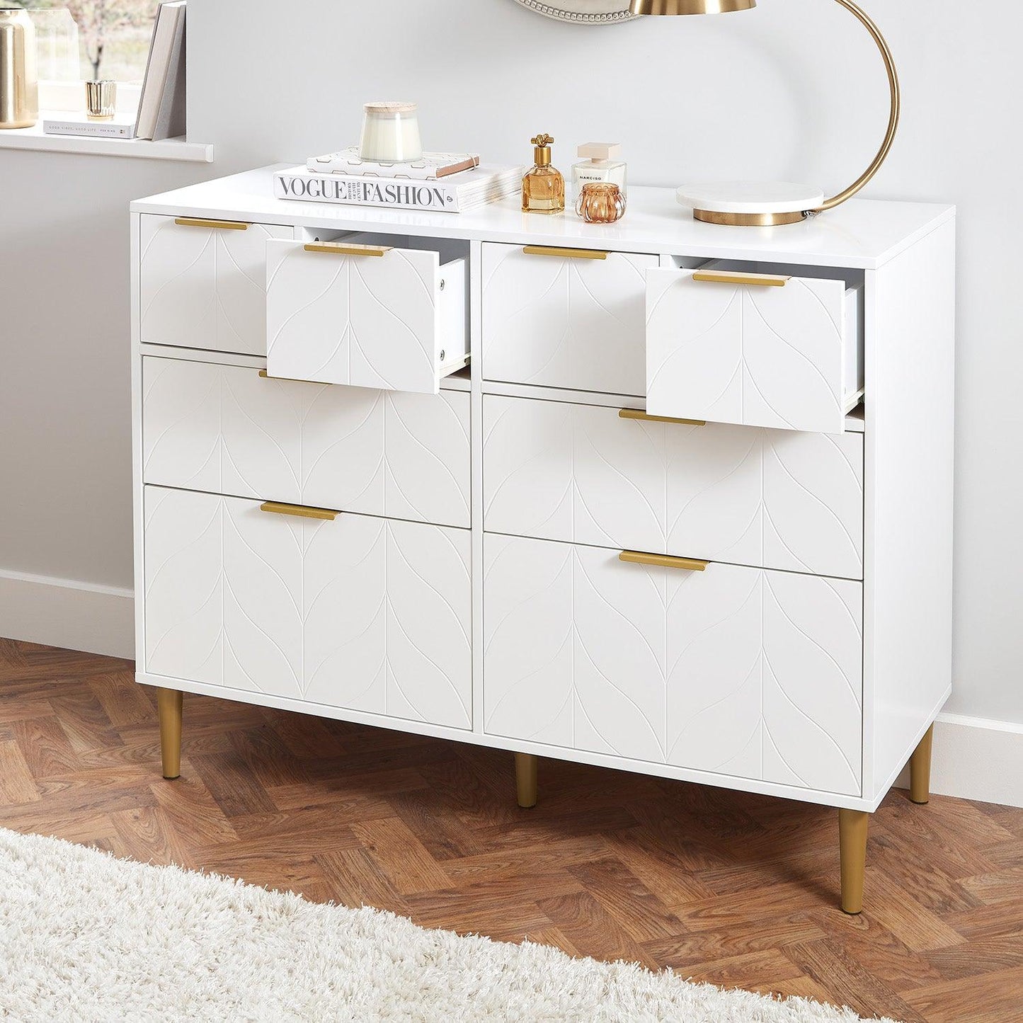 Gloria chest of drawers - 4 over 4 - white & brass effect - laura James