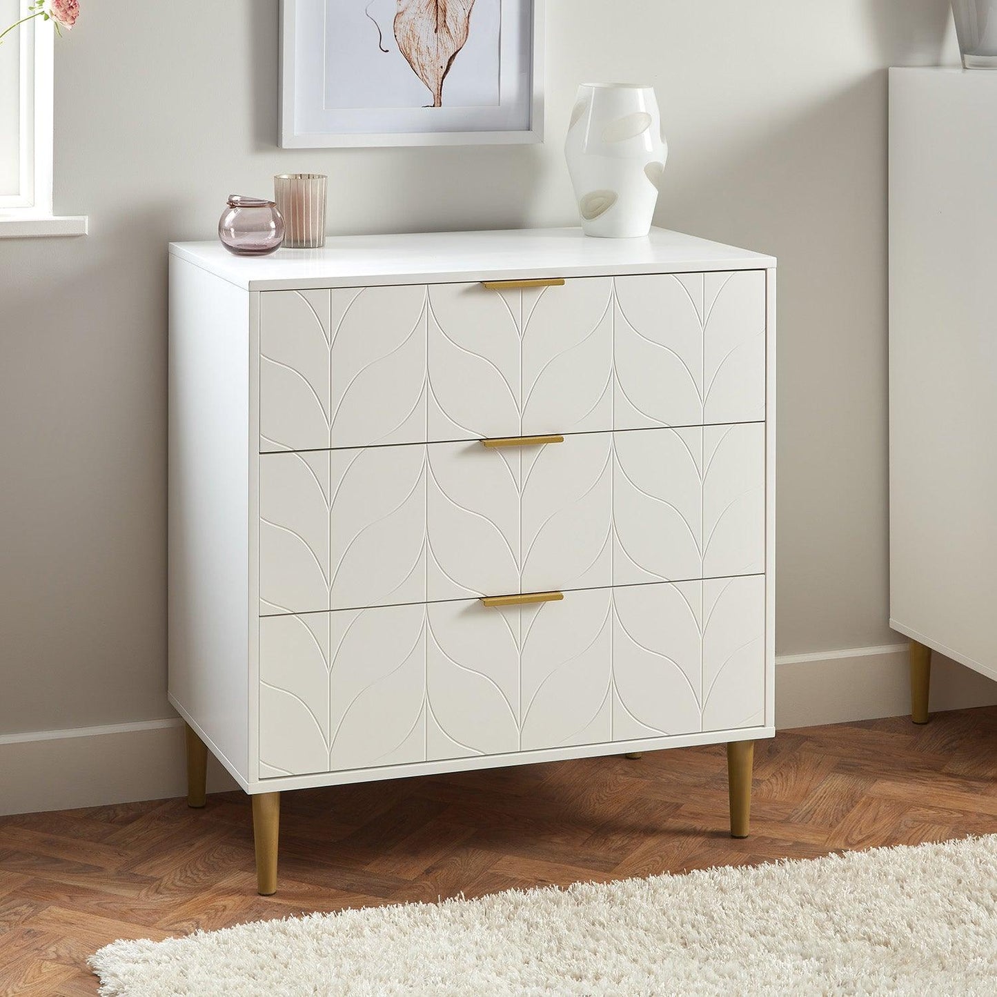 Gloria chest of drawers - white & brass effect - Laura James